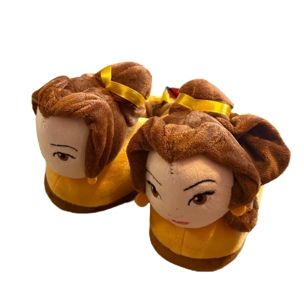 Disney Belle Plush 3D Slippers NEW 7/8 11/12 Girls Toddler Yellow Princess